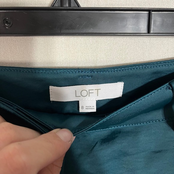 LOFT High Rise Satin‎ Feel Cargo Ankle Pants Trousers Teal Green - Size 8 - Picture 5 of 9